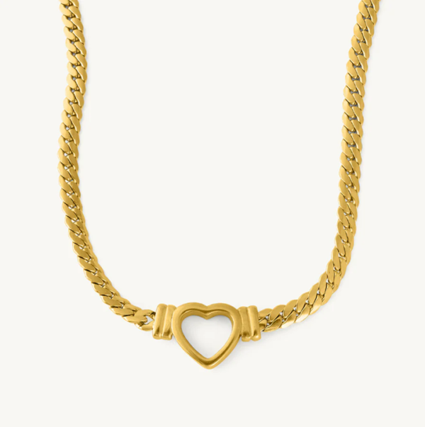 18K Gold Tone Miami Link Hollow Heart Chain