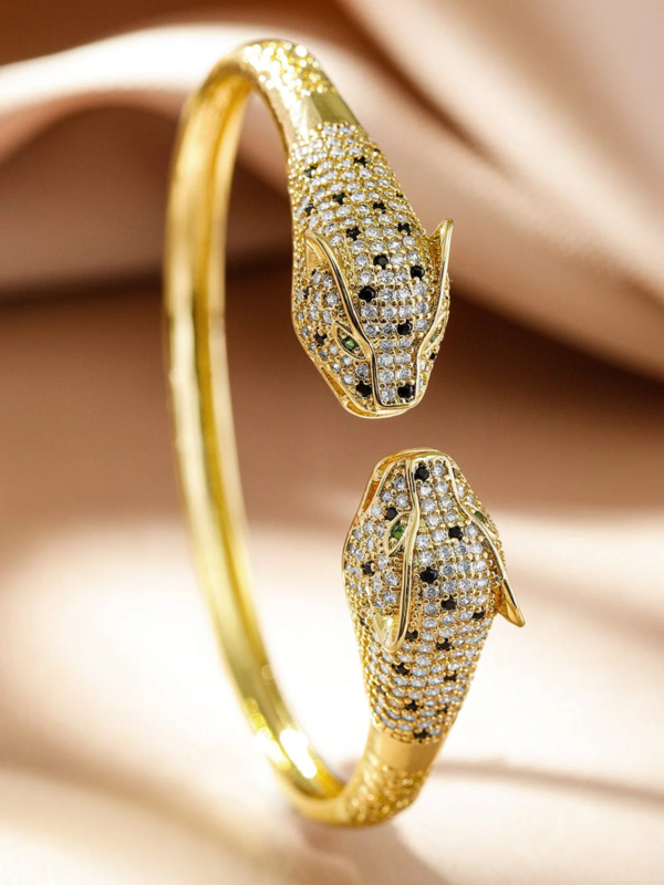 22K Gold-Plated Open Cuff Panther head Bracelet